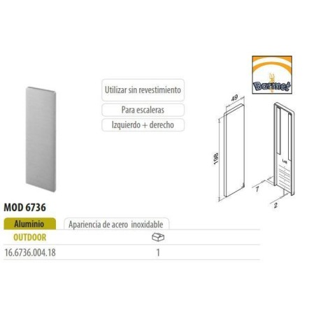 Tapa perfil Easy Glass Slim 6736 Aluminio para escaleras - Barmet