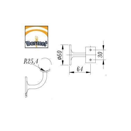 Plano Soporte de pasamanos 90º para tubo AB1240P
