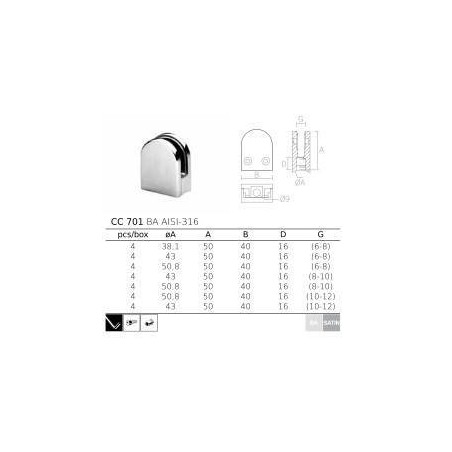 Pinza vidrio CC-701 de acero inoxidable para poste redondo