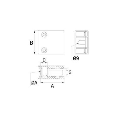 Pinza vidrio CC-727 de acero inoxidable para poste cuadrado de barandillas plano
