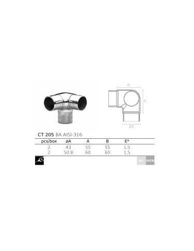 Conector en T CT-205 AISI316 plano de acero inoxidable de Comenza
