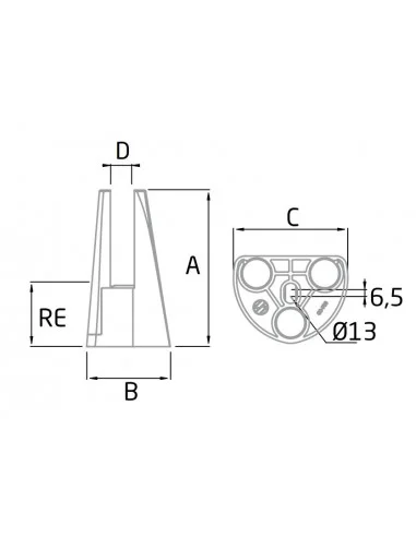 Medidas Pinza de suelo para barandillas de cristal cc-782