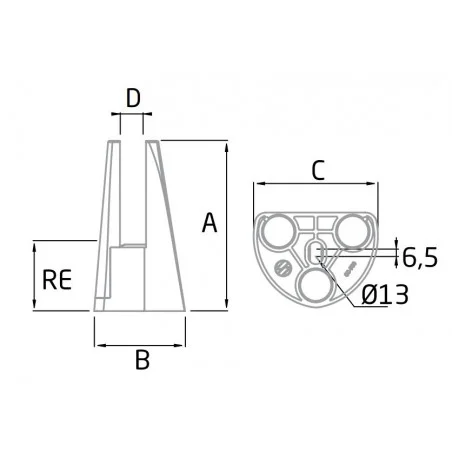 Medidas Pinza de suelo para barandillas de cristal cc-782