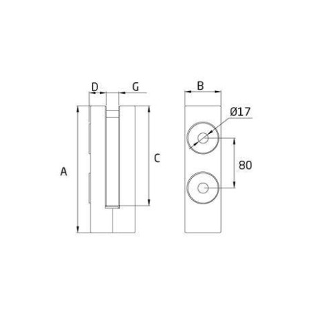 Medidas Pinza lateral para barandillas de vidrio cc-791