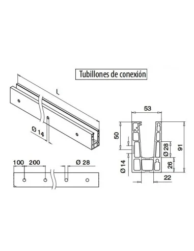 Medidas Perfil para lateral en aluminio, Easy Glass Up montaje lateral 5000mm