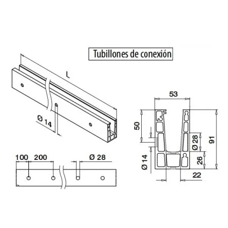 Medidas Perfil para lateral en aluminio, Easy Glass Up montaje lateral 5000mm