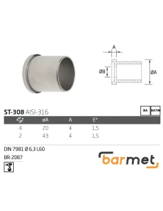 Base para tubo de D20mm de acero inoxidable de espejo y pulido