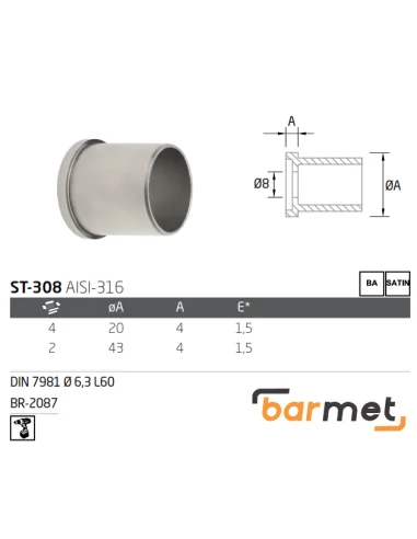 Base para tubo de D20mm de acero inoxidable de espejo y pulido