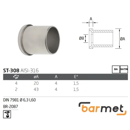 Base para tubo de D20mm de acero inoxidable de espejo y pulido