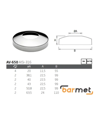 Embellecedor de acero inoxidable para base AV-650