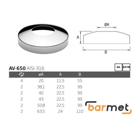 Embellecedor de acero inoxidable para base AV-650