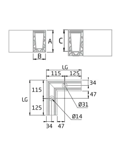 Esquina a 90º interior para sistema de barandilla de vidrio GlassFit SV-1701 2
