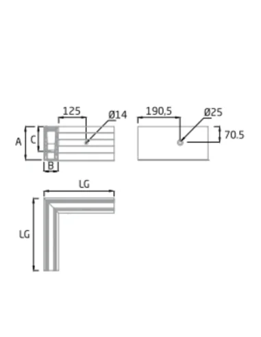 Plano de Esquina a 90º exterior para sistema de barandilla de vidrio GlassFit SV-1602