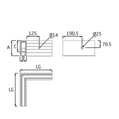 Plano de Esquina a 90º exterior para sistema de barandilla de vidrio GlassFit SV-1602