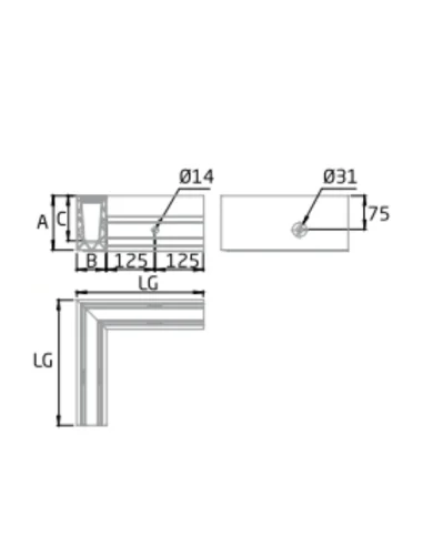 Plano de Esquina a 90º Interior para sistema de barandilla de vidrio GlassFit SV-1602