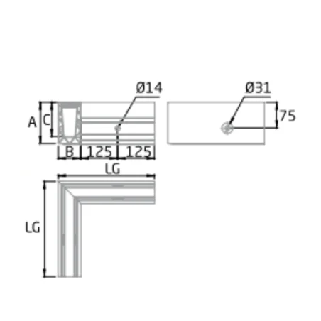 Plano de Esquina a 90º Interior para sistema de barandilla de vidrio GlassFit SV-1602