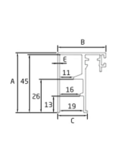 Plano de Perfil de cierre vertical para sistema de barandilla de vidrio GlassFit SV-1602/1702/1703/1704