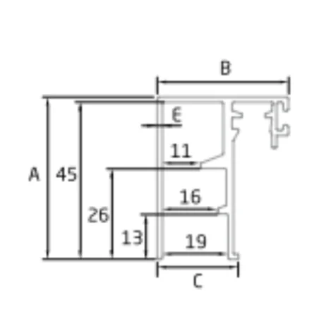 Plano de Perfil de cierre vertical para sistema de barandilla de vidrio GlassFit SV-1602/1702/1703/1704