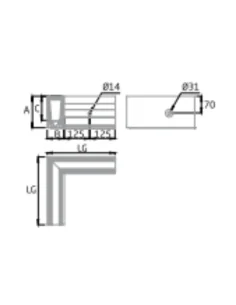 Esquina a 90º exterior para sistema de barandilla de vidrio GlassFit SV-1702 C 2