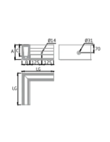 Plano de Esquina a 90º exterior para sistema de barandilla de vidrio GlassFit SV-1702 C