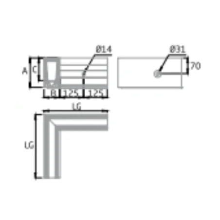 Plano de Esquina a 90º exterior para sistema de barandilla de vidrio GlassFit SV-1702 C