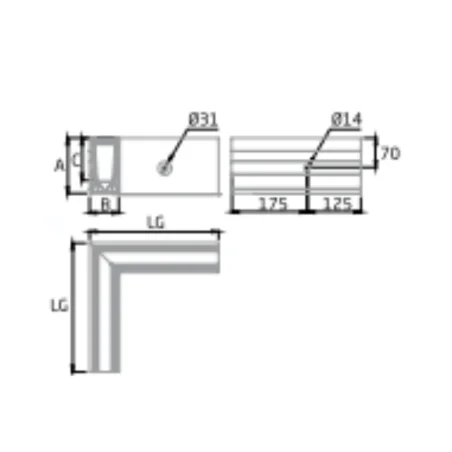 Plano de Esquina a 90º Interior para sistema de barandilla de vidrio GlassFit SV-1702 C