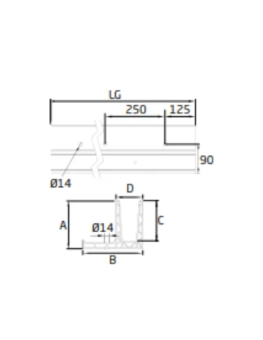 Plano de Perfil de suelo montaje lateral para sistema de barandilla de vidrio GlassFit SV-1703