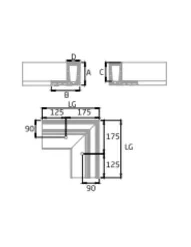 Plano de Esquina a 90º exterior para sistema de barandilla de vidrio GlassFit SV-1703 C
