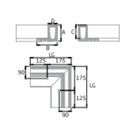 Plano de Esquina a 90º exterior para sistema de barandilla de vidrio GlassFit SV-1703 C