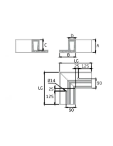 Plano de Esquina a 90º Interior para sistema de barandilla de vidrio GlassFit SV-1703 C