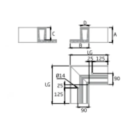 Plano de Esquina a 90º Interior para sistema de barandilla de vidrio GlassFit SV-1703 C