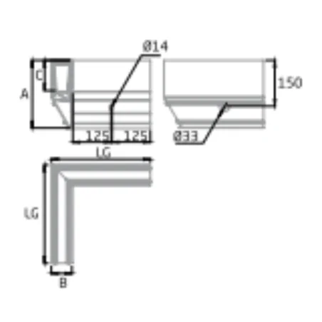 Plano de Esquina a 90º exterior para sistema de barandilla de vidrio GlassFit SV-1704 C
