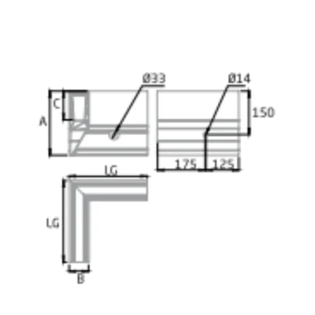 Plano de Esquina a 90º Interior para sistema de barandilla de vidrio GlassFit SV-1704 C