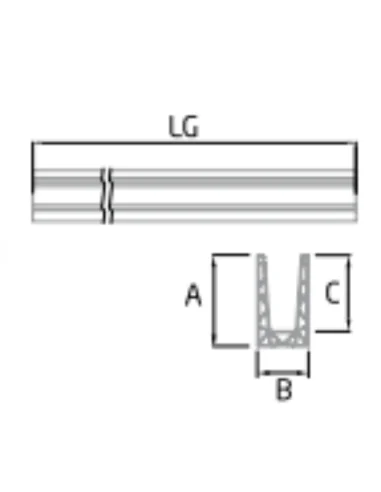 Plano de Perfil de suelo montaje lateral para sistema de barandilla de vidrio GlassFit SV-1705