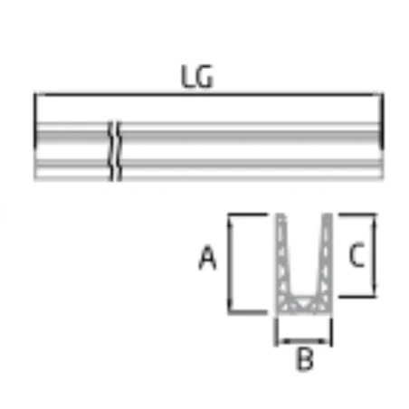 Plano de Perfil de suelo montaje lateral para sistema de barandilla de vidrio GlassFit SV-1705
