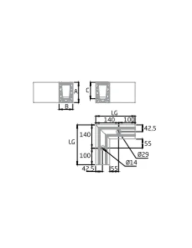 Plano de Esquina a 90º interior/exterior para sistema de barandilla de vidrio GlassFit SV-1801