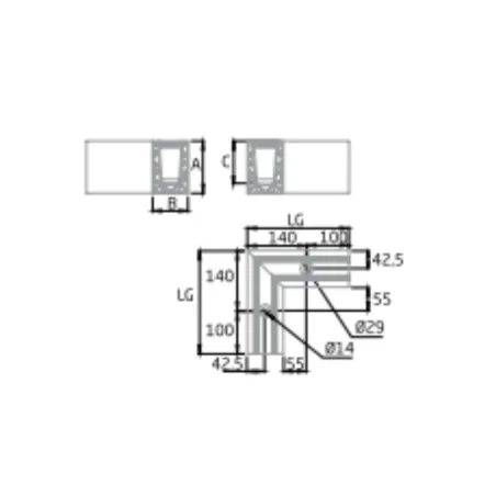 Plano de Esquina a 90º interior/exterior para sistema de barandilla de vidrio GlassFit SV-1801