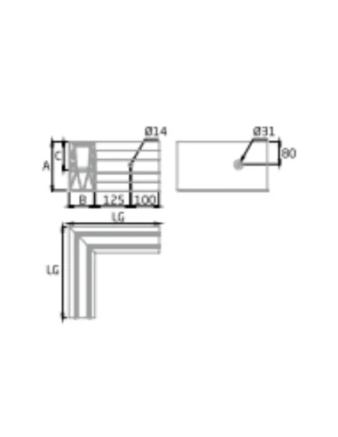 Plano de Esquina a 90º exterior para sistema de barandilla de vidrio GlassFit SV-1802