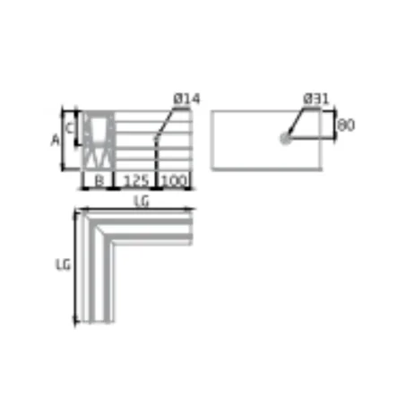 Plano de Esquina a 90º exterior para sistema de barandilla de vidrio GlassFit SV-1802
