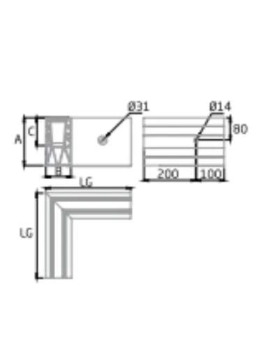 Plano de Esquina a 90º interior para sistema de barandilla de vidrio GlassFit SV-1802