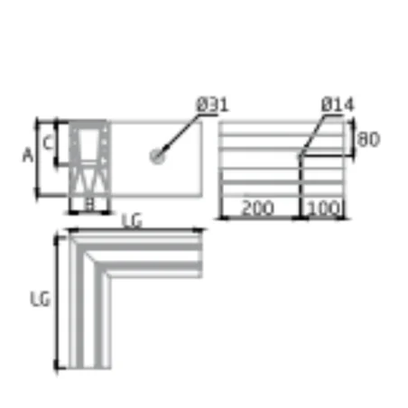 Plano de Esquina a 90º interior para sistema de barandilla de vidrio GlassFit SV-1802
