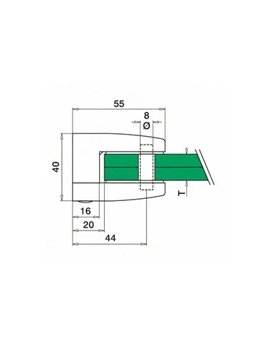 Plano de Pinza para vidrio mod 2400 para tubo plano en acero inoxidable AISI 304/316