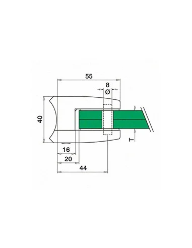 Plano de pinza para vidrio mod 2400 para tubo redondo en acero inoxidable AISI 304/316