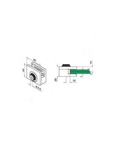 Plano de Pinza para vidrio mod 5100 en acero inoxidable AISI 304/316