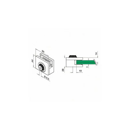 Plano de Pinza para vidrio mod 5100 en acero inoxidable AISI 304/316