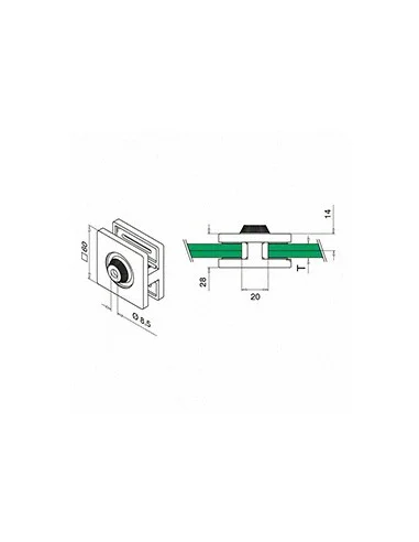 Plano de Pinza para vidrio mod 5200 en acero inoxidable AISI 304/316