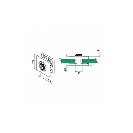 Plano de Pinza para vidrio mod 5200 en acero inoxidable AISI 304/316