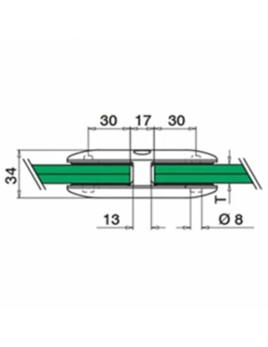 Plano de Doble conector para vidrio en acero inox AISI316/304 mod 2870