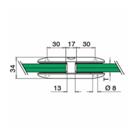 Plano de Doble conector para vidrio en acero inox AISI316/304 mod 2870