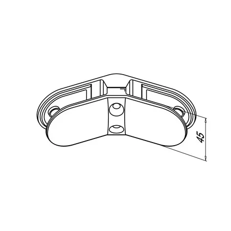 Plano de Conector para vidrio ángulo 135º mod 2880 en acero inox AISI 316